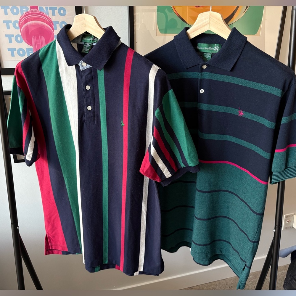Knights Of The Round Table VTG Polo Shirts S/S Bundle Of 2 Multi Colour Strip L